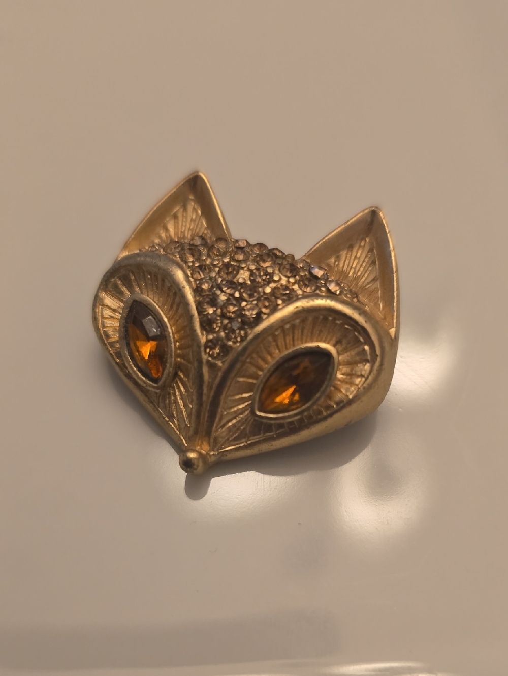 Goldtone Fox Brooch w/ Jeweled Eyes